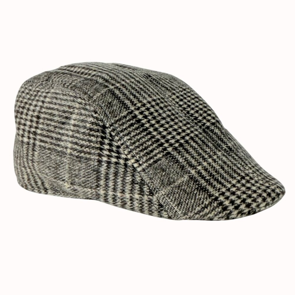Mens Plaid Flat Cap Size L Beige Gray Classic Newsboy Ivy Hat Warm Fall Fahion